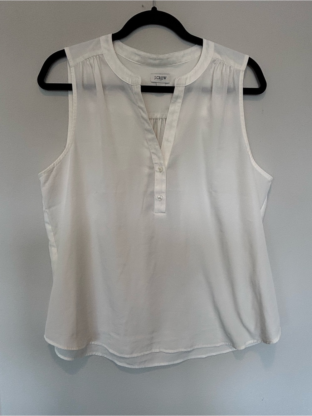 J. Crew White Sleeveless Split-Neck Blouse